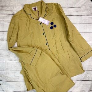 Gooders OPALINE NWT Women's 2 Piece Cotton Pajama Set Tan Fair Trade Size Large